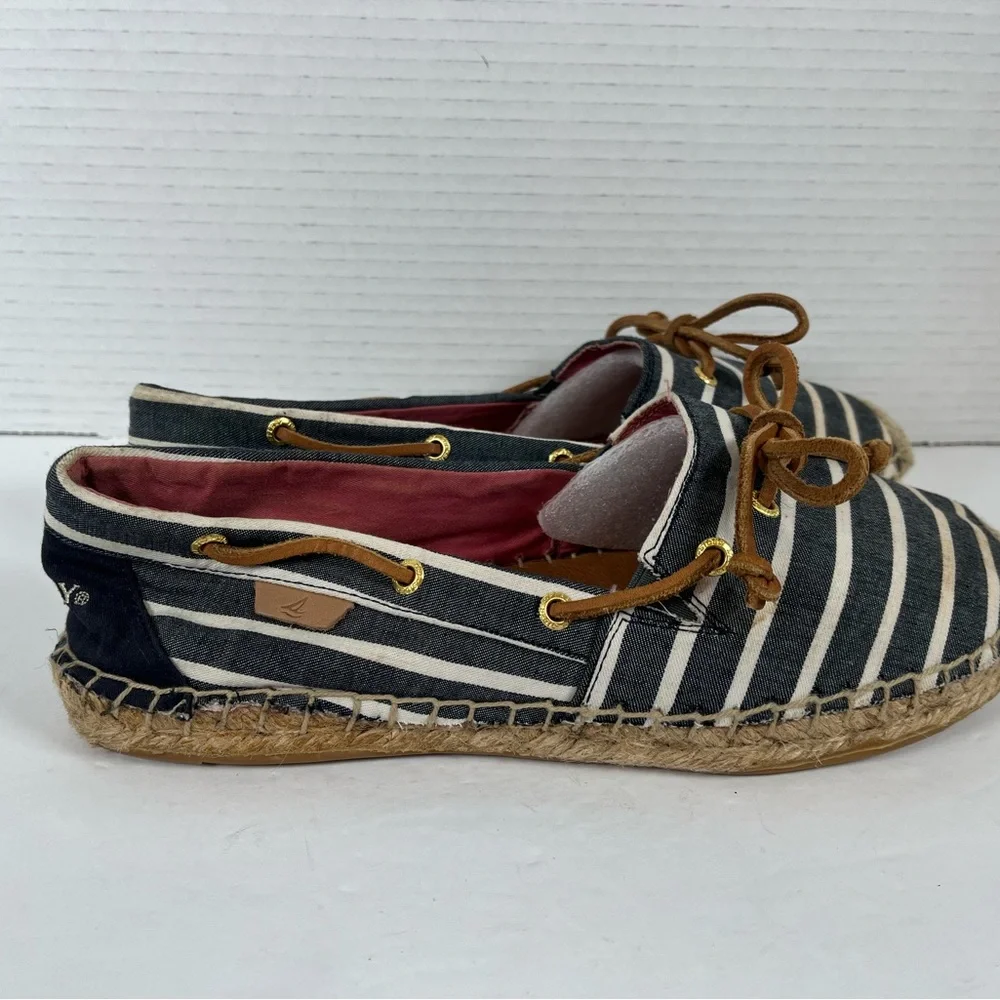 Sperry Top Sider Katama Espadrille Slip On Navy White Stripe Womens Size 9